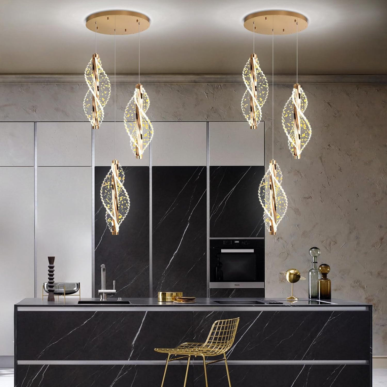 3 Lights Glam Chandelier Modern Gold Pendant Light LED Dimmable Acrylic Chandelier for Kitchen Island Dining Room Living Room