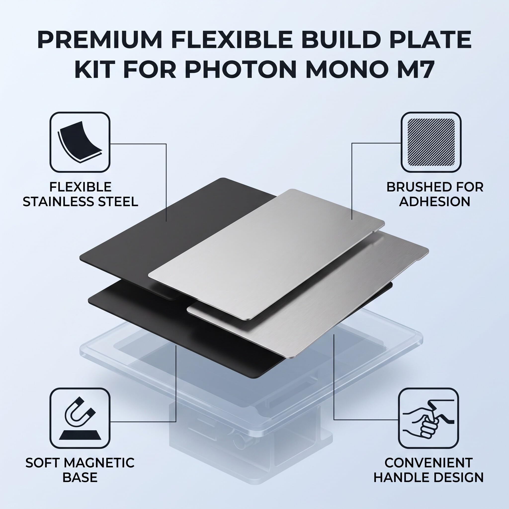 2PCS Flexible Build Plate Set Inoxydable pour Photon Mono M7/M7 Pro Imprimantes 3D SLA DLP