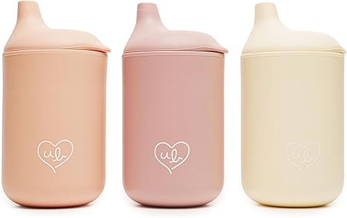 Vasos de silicona para bebés, tapa confiable, taza de entrenamiento irrompible de 6 onzas (boquilla rosada)