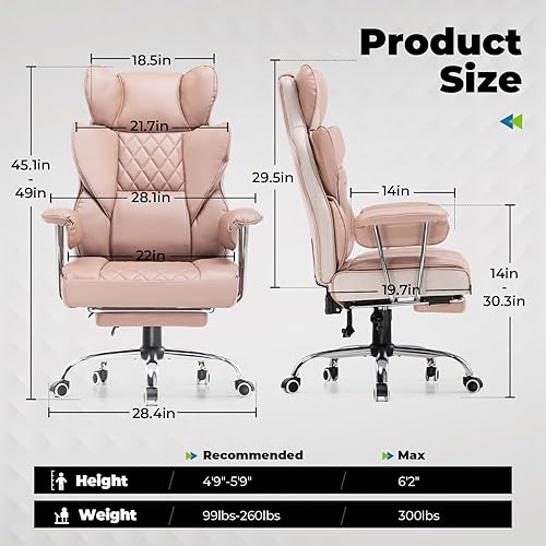 Miniatura 2 de COMHOMA Silla de oficina grande y alta, silla de juegos de cuero con reposapiés, sillas de oficina ergonómicas ejecutivas con soporte lumbar de