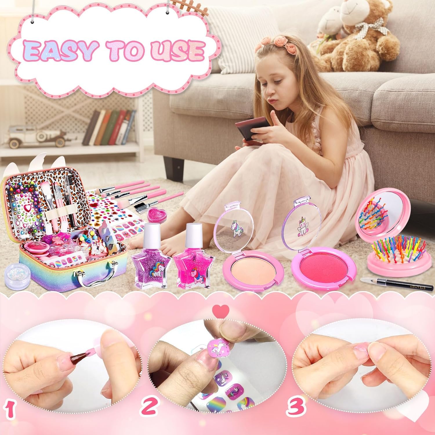 Kinderschminke Set Mädchen, 34 Stück Waschbar Make up Spielzeug für Mädchen, Schminkkoffer Schminkset Madchen Spielzeug, Schminke Kinder Geschenke für Madchen ab 5 6 7 8 9 10 Jahre