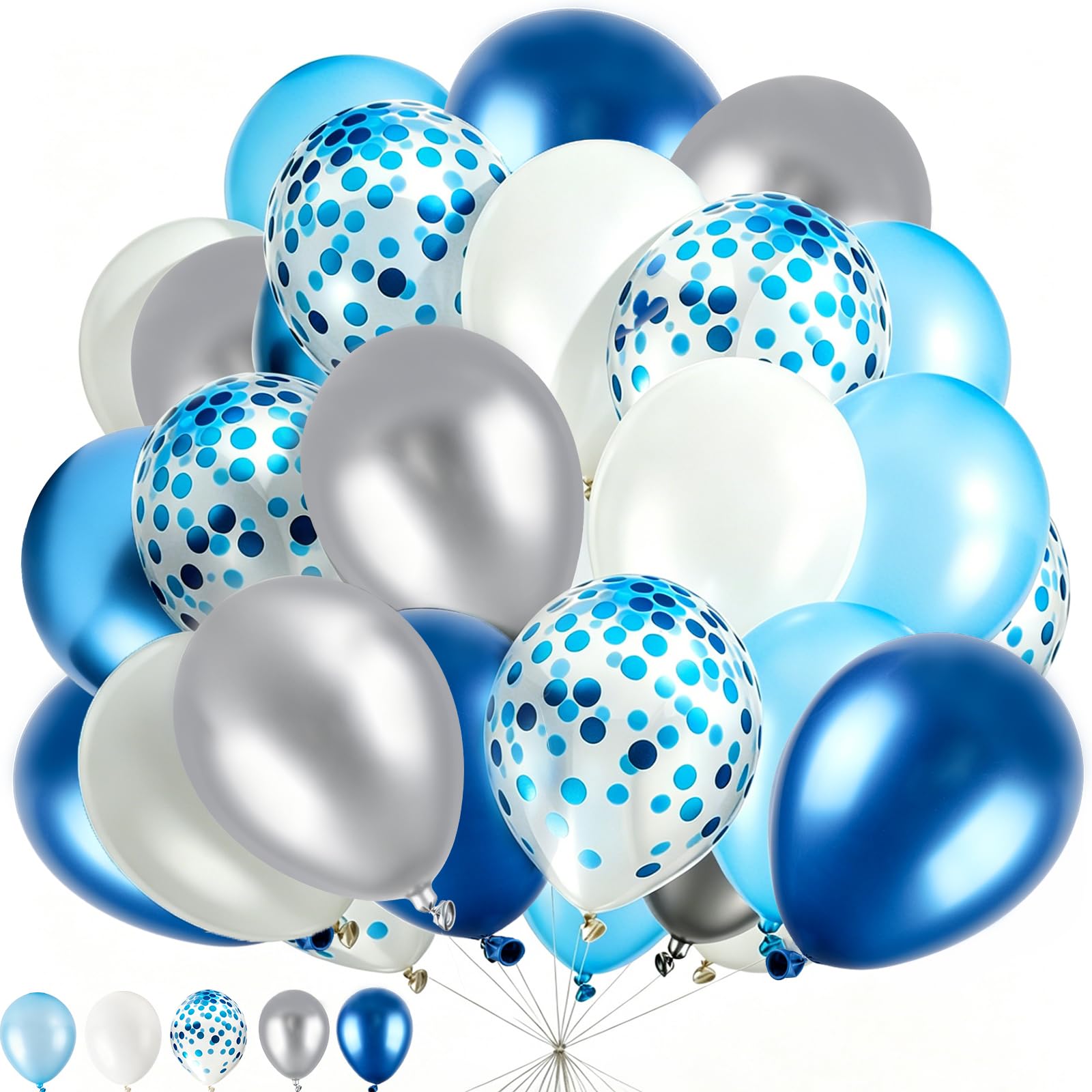 Wlicon 60 Stück Luftballons Blau und Silber, 30 CM Marineblaue und Weiß und Konfetti Ballons Metallic Latex Ballons für Geburtstag Hochzeit Babydusche Partei Zuhause Dekorationen