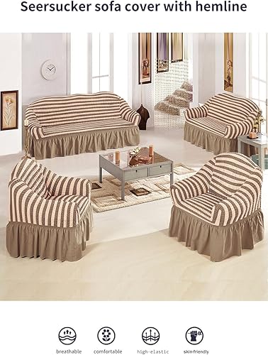 Miniatura 5 de LiveGo Funda universal para sofá, 1 pieza, funda de sofá con falda para cojín de 1, 2, 3 plazas, duradera, lavable, de alta elasticidad, protector