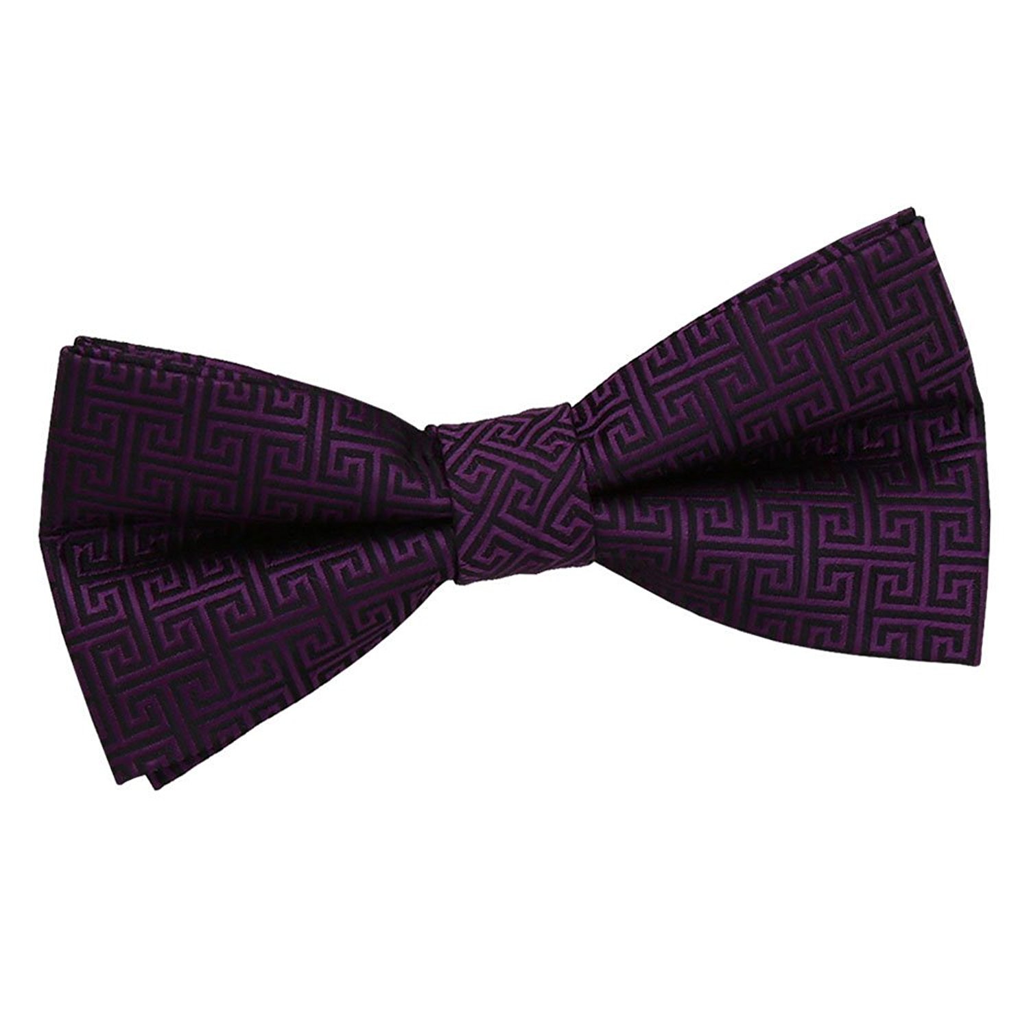 DQT Mens Greek Key Jacquard Pre-Tied Bow Tie - Wedding, Business & Formal Wear - Cadbury Purple