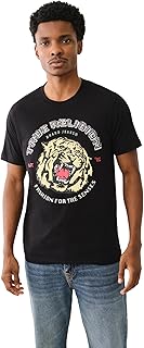 Men's Tiger Face Bling Short Sleeve Tee - Casual Graphic Crew Neck T-Shirt-Jet Black