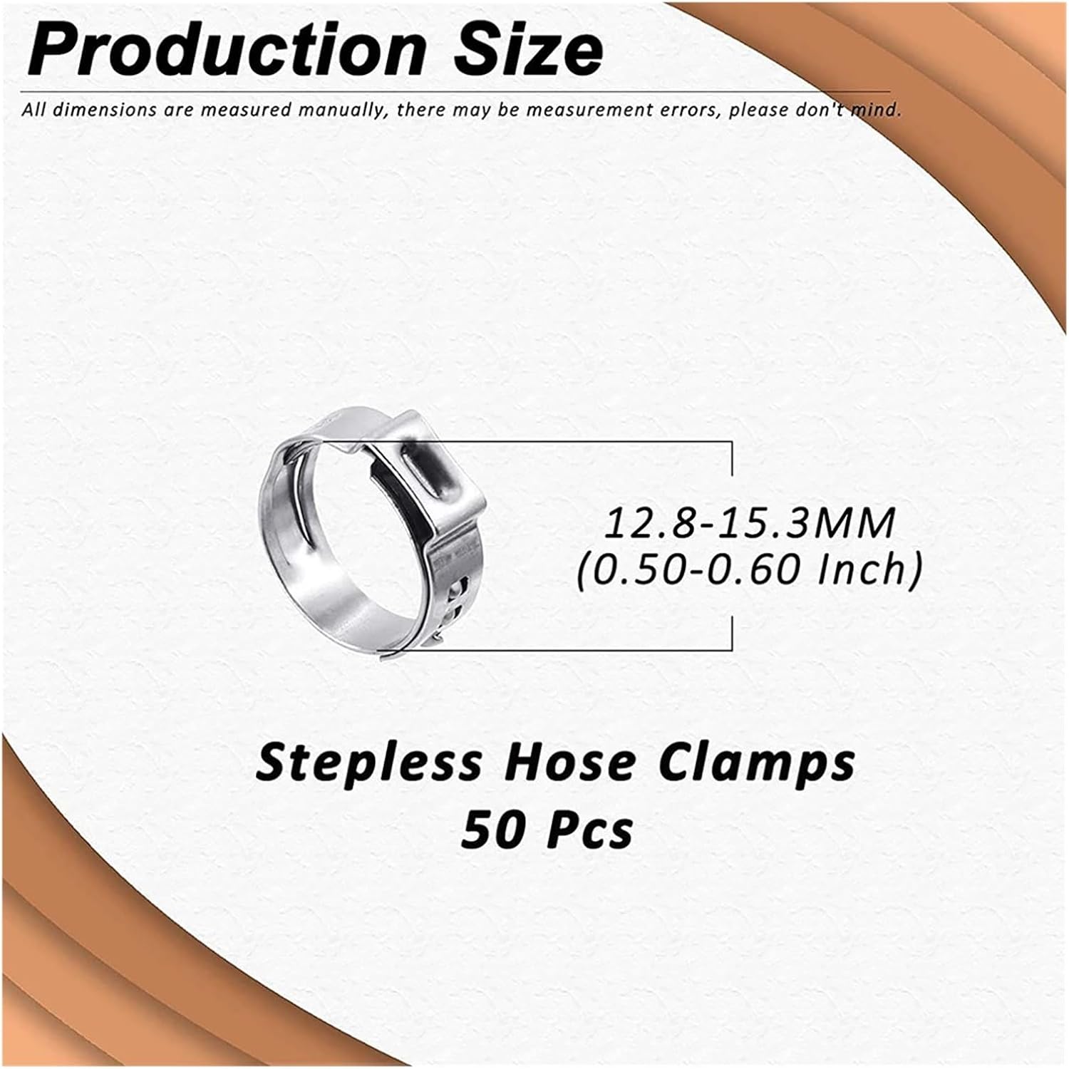 Hose clamp 50 Pieces of 5.8-21mm Single Ear Hose Clamps, 304 Stainless Steel PEX clamp Clamping Ring Crimping Tool stepless Hose clamp(22.4-25.6 MM)