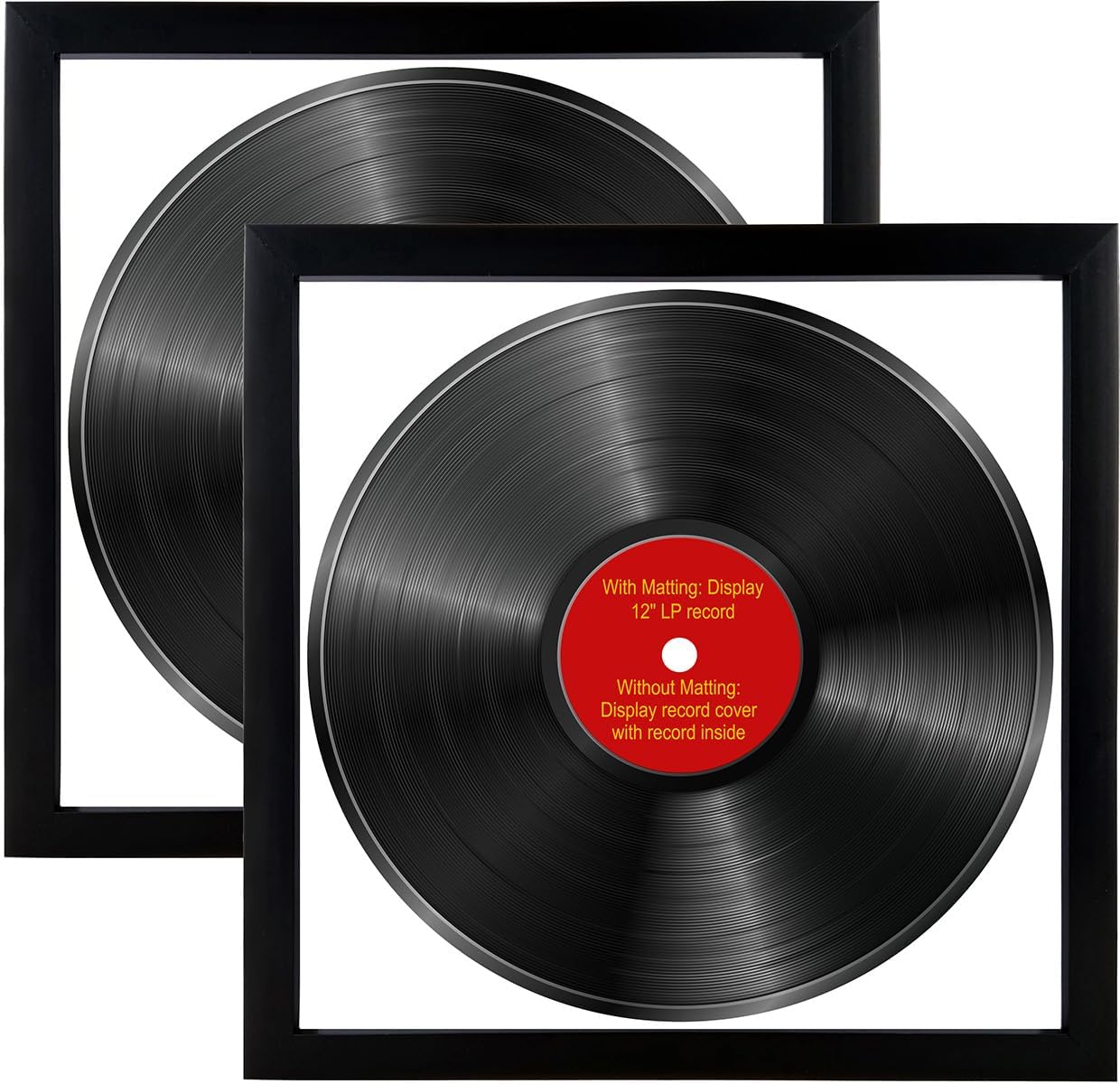 MKF, 2 Pack,12.5x12.5 Inch,LP Vinyl Record Album Frame Display 12" LP Vinyl Record Itself With Mat, Or Display Vinyl LP Album Covers Without Mat, Spring Clips (Black Frame White Mat, 2)