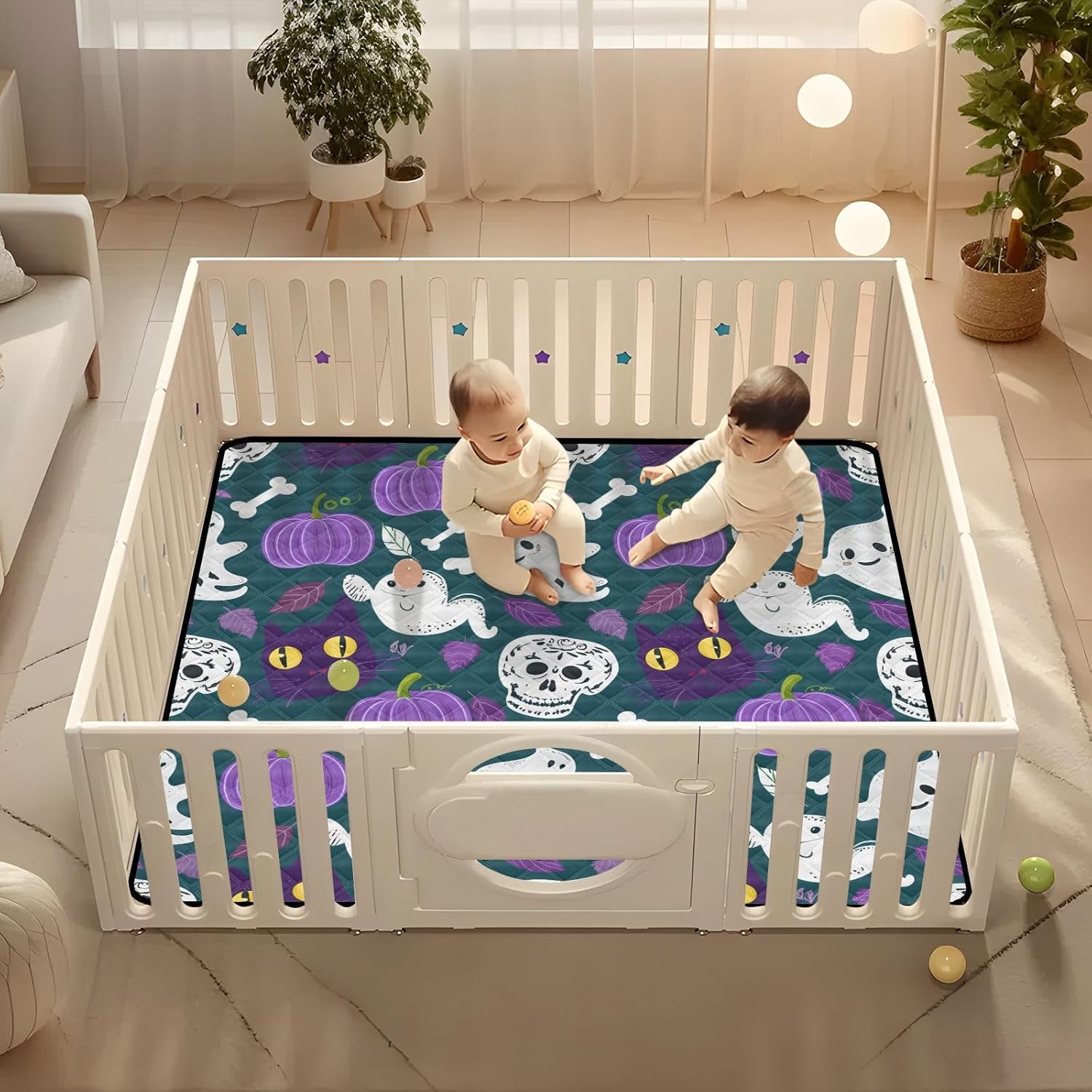 Abstract Ghosts & Pumpkins Baby Play Mat, 50“ X 50” Washable Folding Crawling Mat, Baby Floor Mat, Soft, Non-Slip