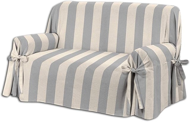 HomeLife - Striped Cotton Sofa Cover for Armchairs - Made in Italy  Settee and Love seat Protector From Dust, Dirt, Stains, Dog and Cat Hair - Machine Washable (Armchair - Grey/Cream)