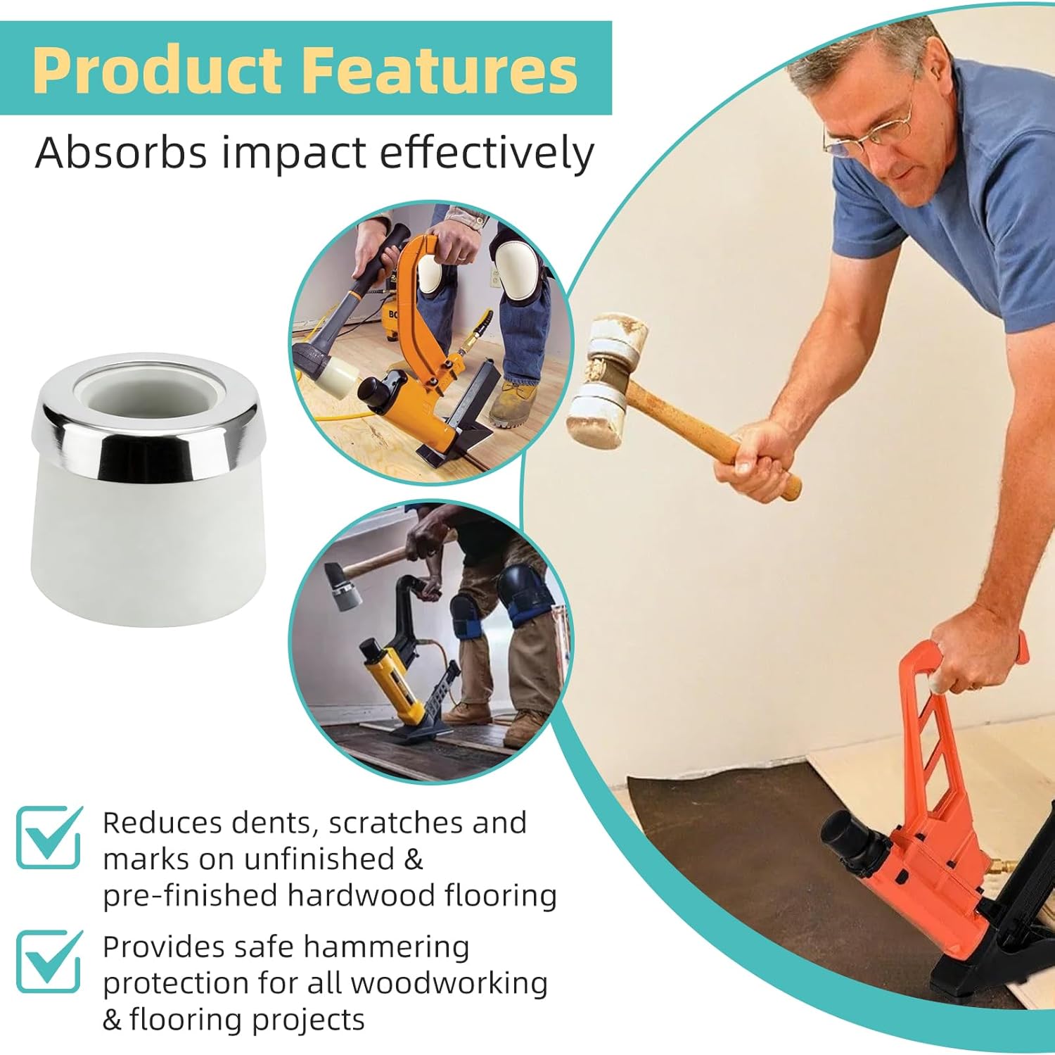 Two Pack Flooring Mallet Face Replacement Rubber Head HFMF‑SW for Bostitch HFM‑3 HFM‑4 MFN‑200 MIlIFS MIlIFN for Unfinished & Pre‑Finished Hardwood Flooring Installation