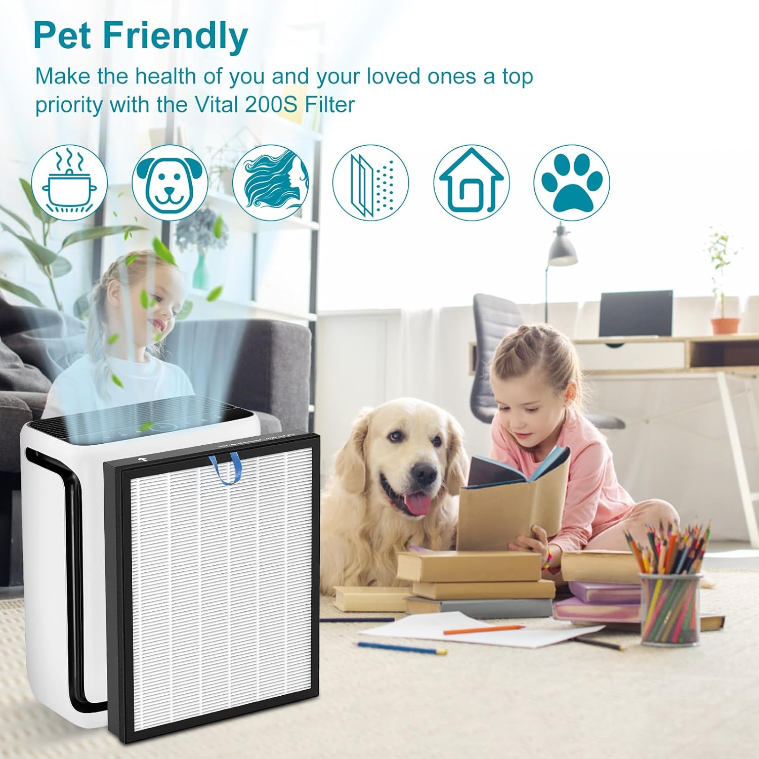 Vital 200S Replacement Filter Compatible for LEVOIT Vital 200S&Vital 200S-P, 3 in 1 Filtration, Particle Dust Pet Dander Filter&Smoke Smell Odor Activated Carbon Filter, Vital 200S-RF, 2Pack, White - Image 6