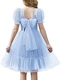 Girls Dresses Tulle Bow Tie Back Puff Sleeve Party Holiday Spring Summer Dress for 6-16