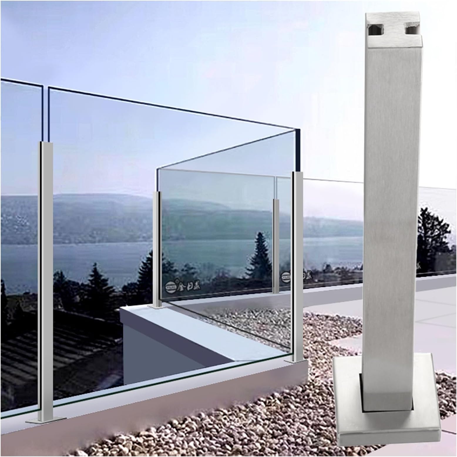 Balcony Terrace Glass Railing Post System Panel Baluster Support Pole with Slots, Glass Balustrade Kit for Stairs Platform Deck Garden, Transparent Fence Brackets ( Color : Middle Post , Size : 80cm/3