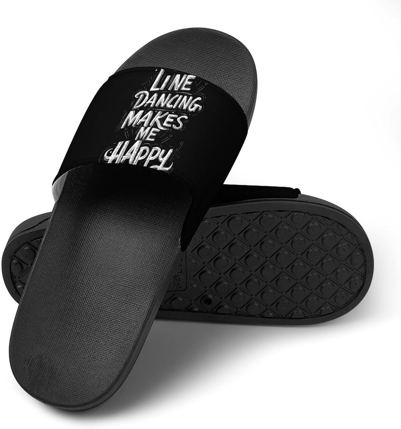 Line Dancing Makes Me Happy Men's Slippers Casual Non-Slip Slide Sandals Beach Bathroom Shower Shoes for Women