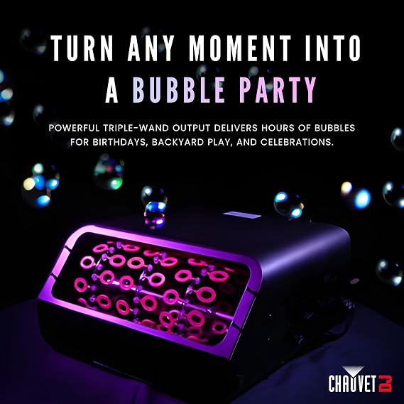 CHAUVET DJ Bubble King High-Output Bubble Machine | 3 Dual Wands, Manual Output Button, Removable Fluid Tank | Optional Wired or Wireless Remote | 120V 60Hz Special Effects Unit