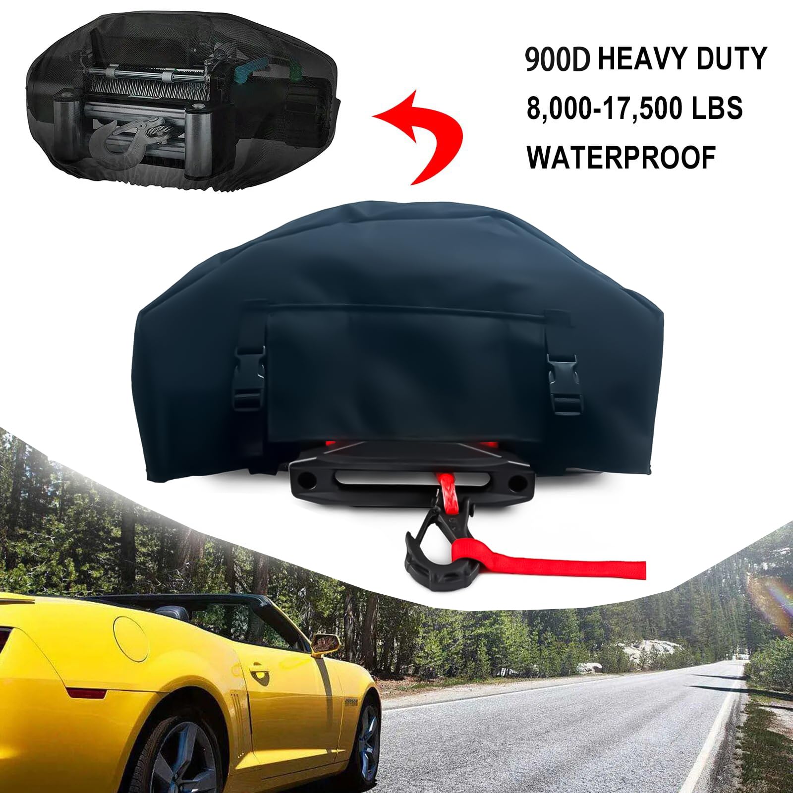 Housse de protection pour treuil robuste 900D imperméable aux UV - Accessoires de treuil intérieur/extérieur - Résistante aux intempéries et à la poussière - Pour treuils électriques jusqu'à 3,6 à 7,9