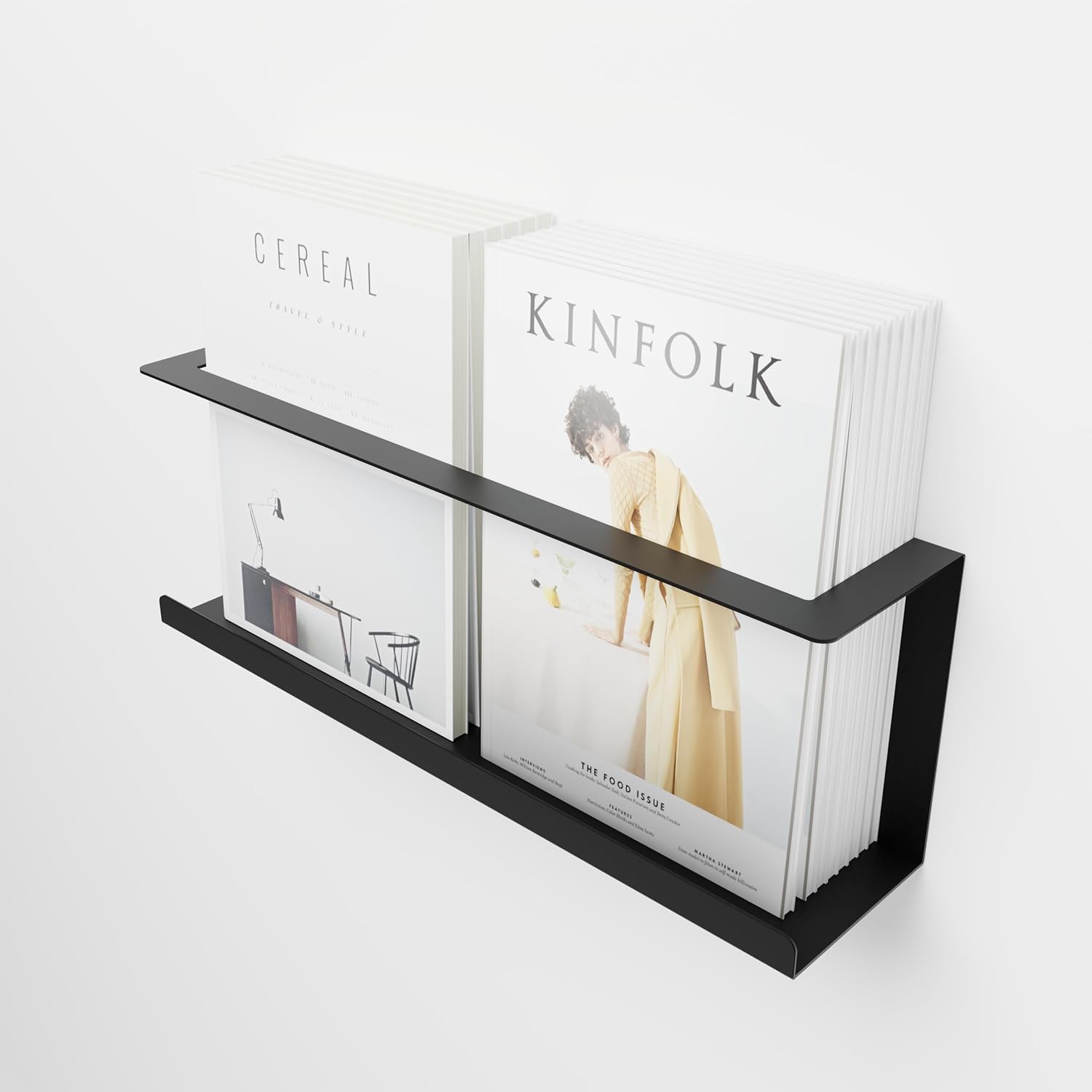 Matte Black Wall Mounted Metal Magazine & Newspaper Rack Shelf – Heavy Duty Steel, Powder Coated, Book Storage