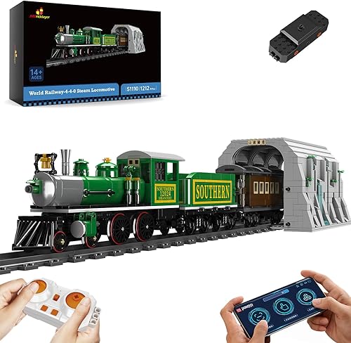 JMBricklayer Juego de tren modelo para adultos 51110, locomotora de vapor Express City Train Kit de construcción, juguetes de tren RC con túnel y