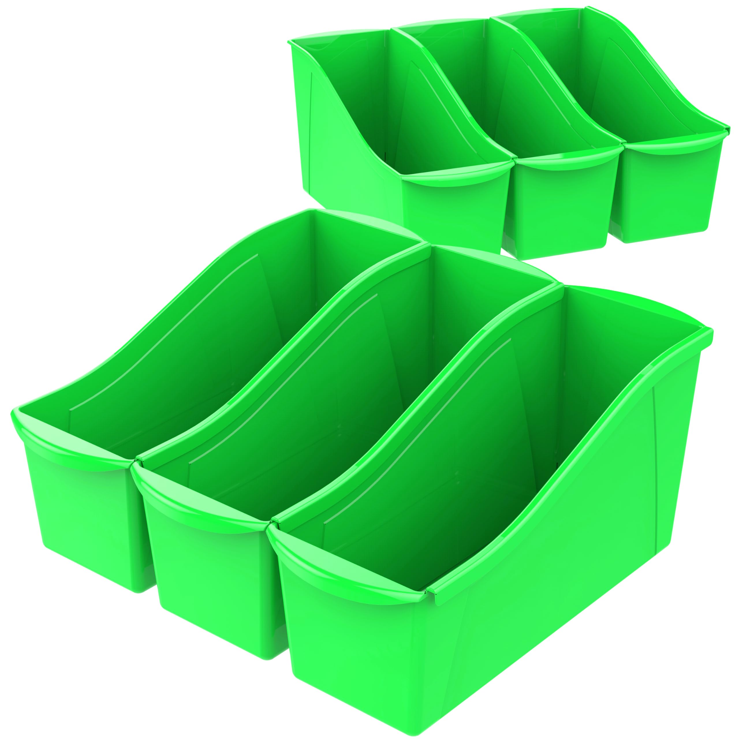 Storex 71118U06C Large Book Bin with Label Pockets, 14.3 x 5.3 x 7 Inches, Green, 6-Pack