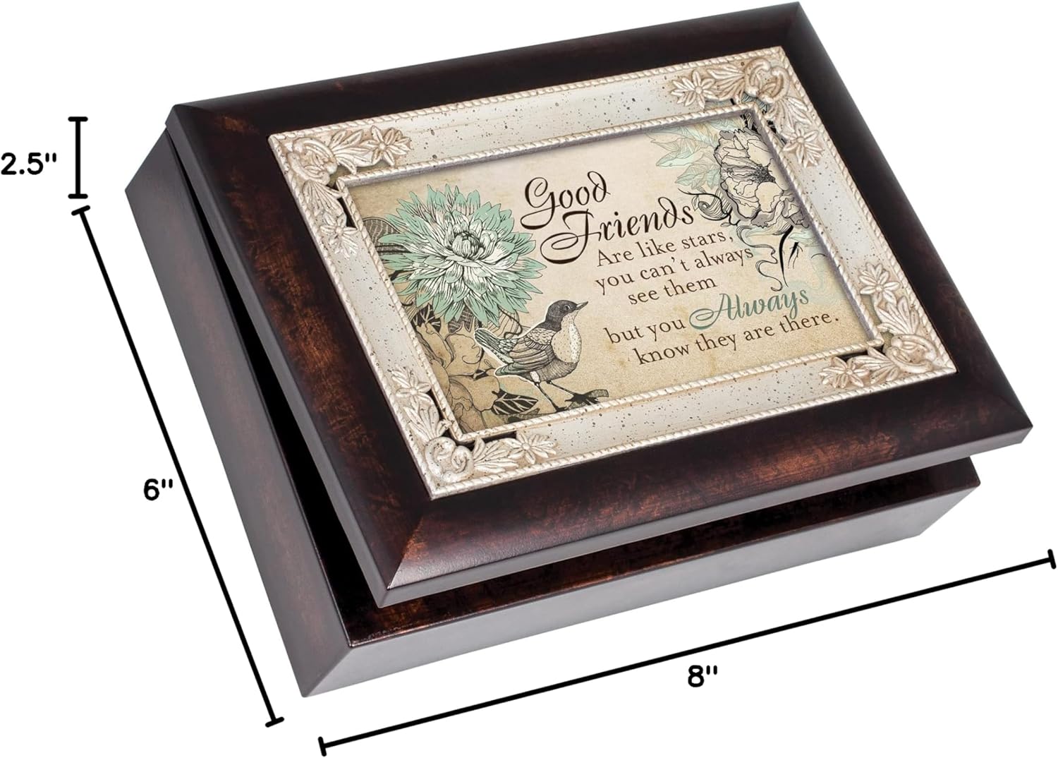 Cottage Garden Good Friends are Like Stars Burlwood Jewelry Music Box Plays What Friends are for