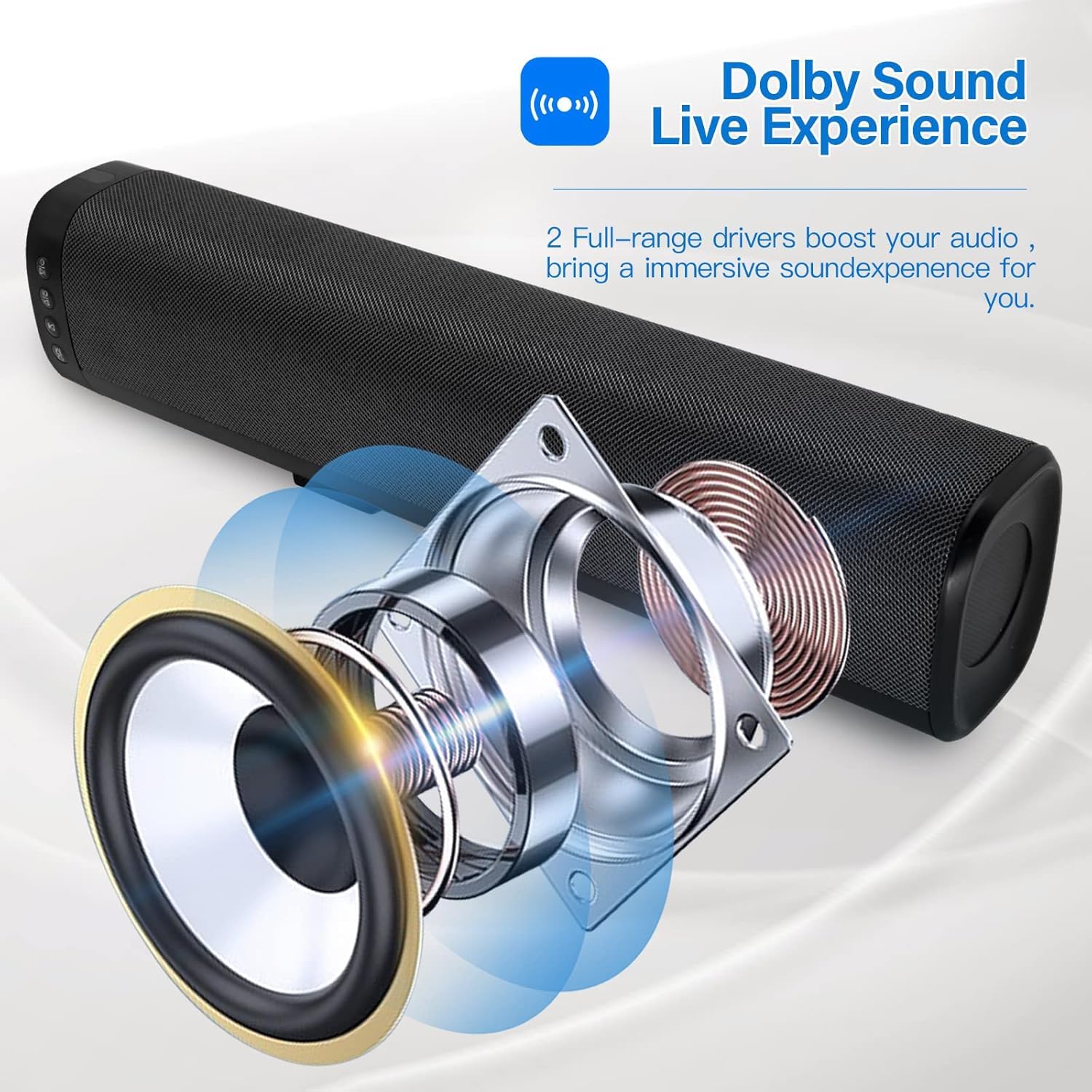 Soundbar do telewizora 40.6 cm, Cinematic TV Bluetooth Sound Bar z imponującym basem z pilotem zdalnego sterowania, montowany na ścianie, soundbar współpracuje z tradycyjnym lub Smart TV, komputerem