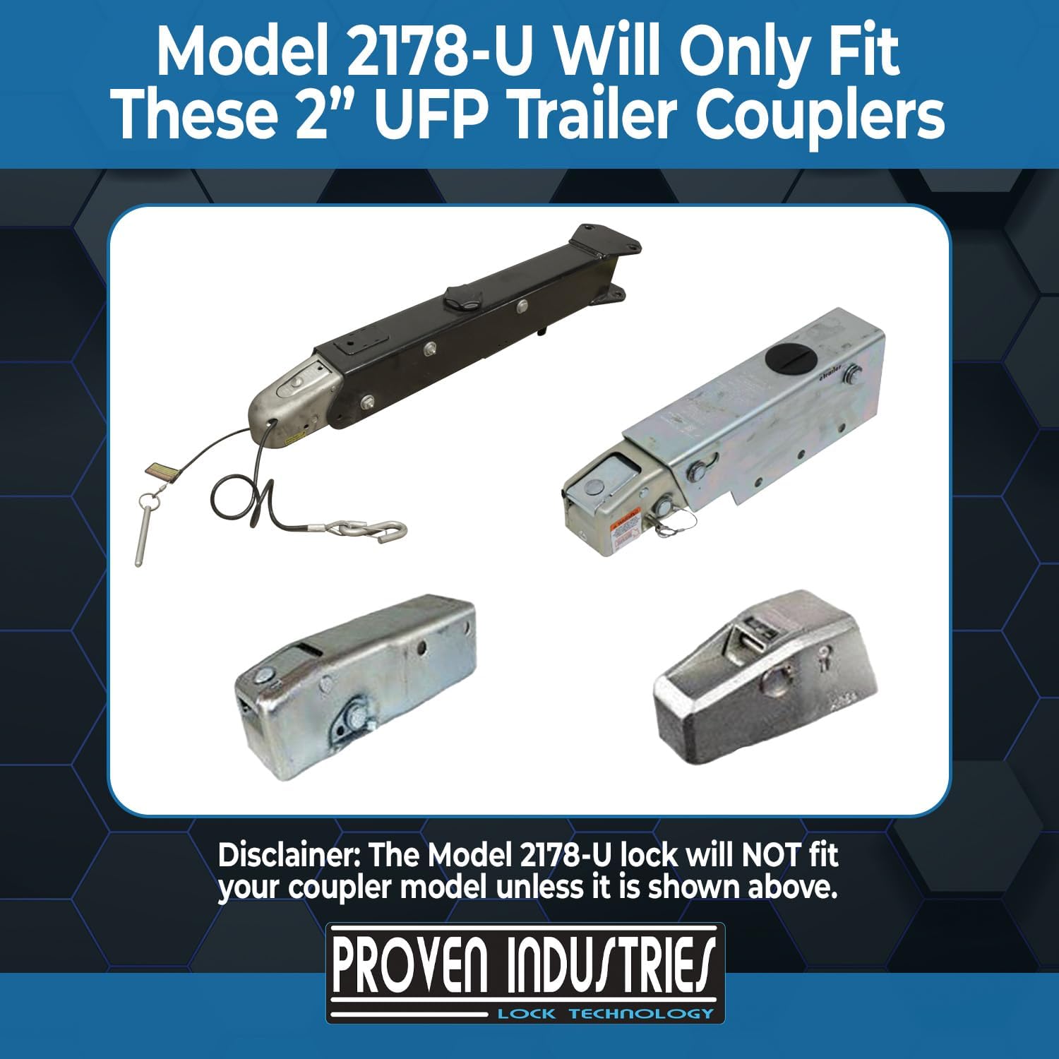 Proven Industries Model 2516-J Trailer Lock For 2 5/16" Jayco Couplers | Made In USA, Hardened Steel, Secures Safety Chains