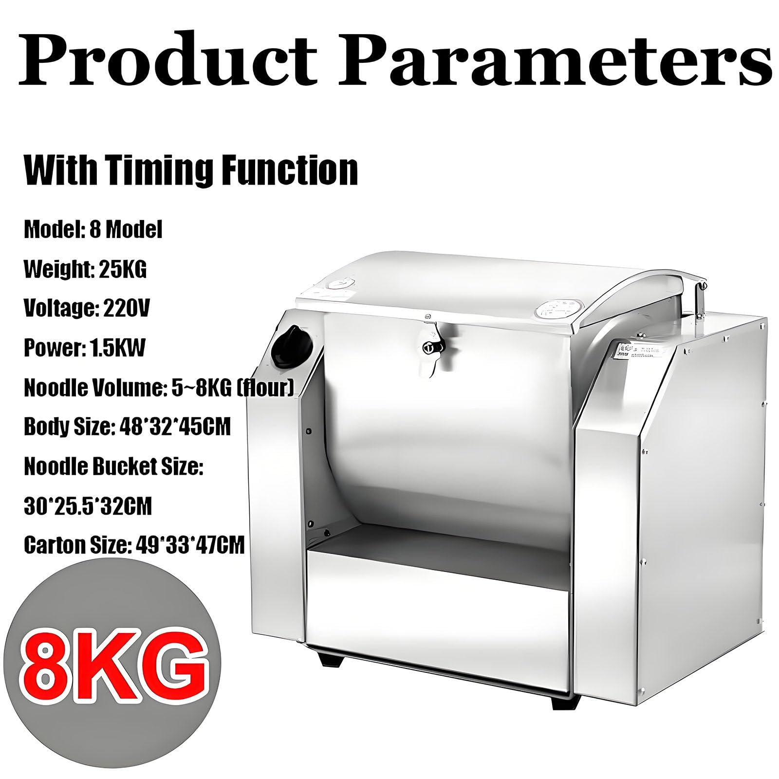 Impastatrice Automatica da 1100 W/1500 W, Impastatrice Professionale, Impastatrice per Farina in Acciaio Inox, Impastatrice Planetaria, per Preparare Pasta E Pizza 8kg
