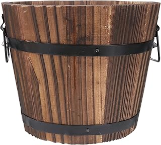 DOITOOL Rustic Wooden Barrel Planter: Wood Whiskey Barrel Bucket Flower Pots Indoor Outdoor Plants Boxes Container for Home Garden Patio Backyard - 7.08 x 5.9 x 5.1 inches