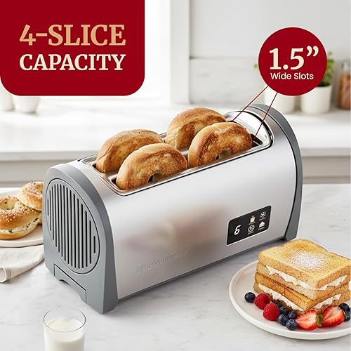 Miniatura 2 de Elite Gourmet ECT4200D Tostadora digital de ranura larga de 4 rebanadas, pantalla táctil, 6 tonos tostados, funciones de descongelación,