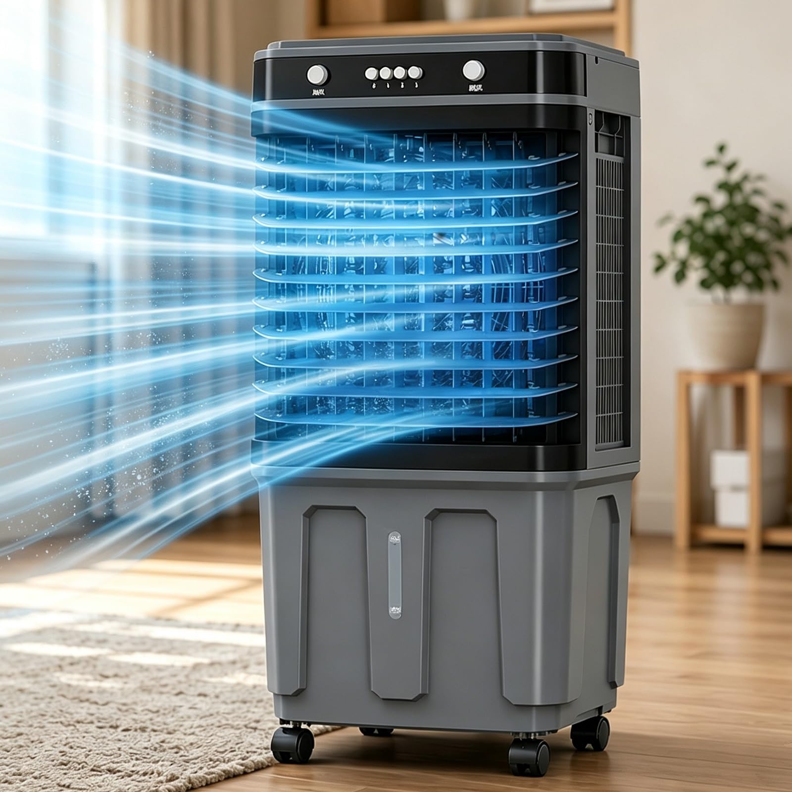 Yqyc Portable Evaporative Air Cooler, 40L Mechanical Swamp Cooler with 3 Speeds for Warehouse, Garage, Factory, Shop & Home