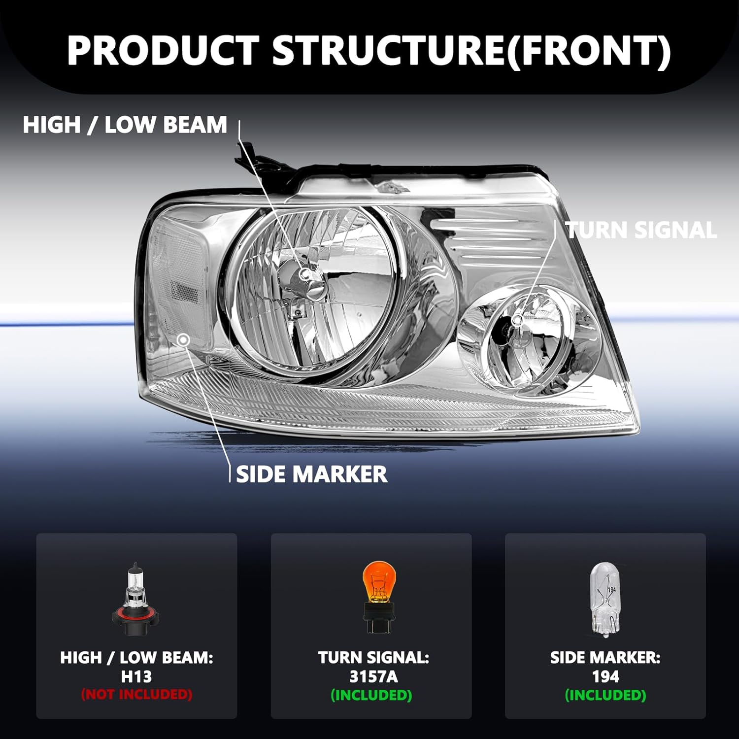 Aosky Headlight Assembly Compatible with 2004 2005 2006 2007 2008 Ford F150 OE Halogen Headlamp Chrome Housing with Clear Reflector