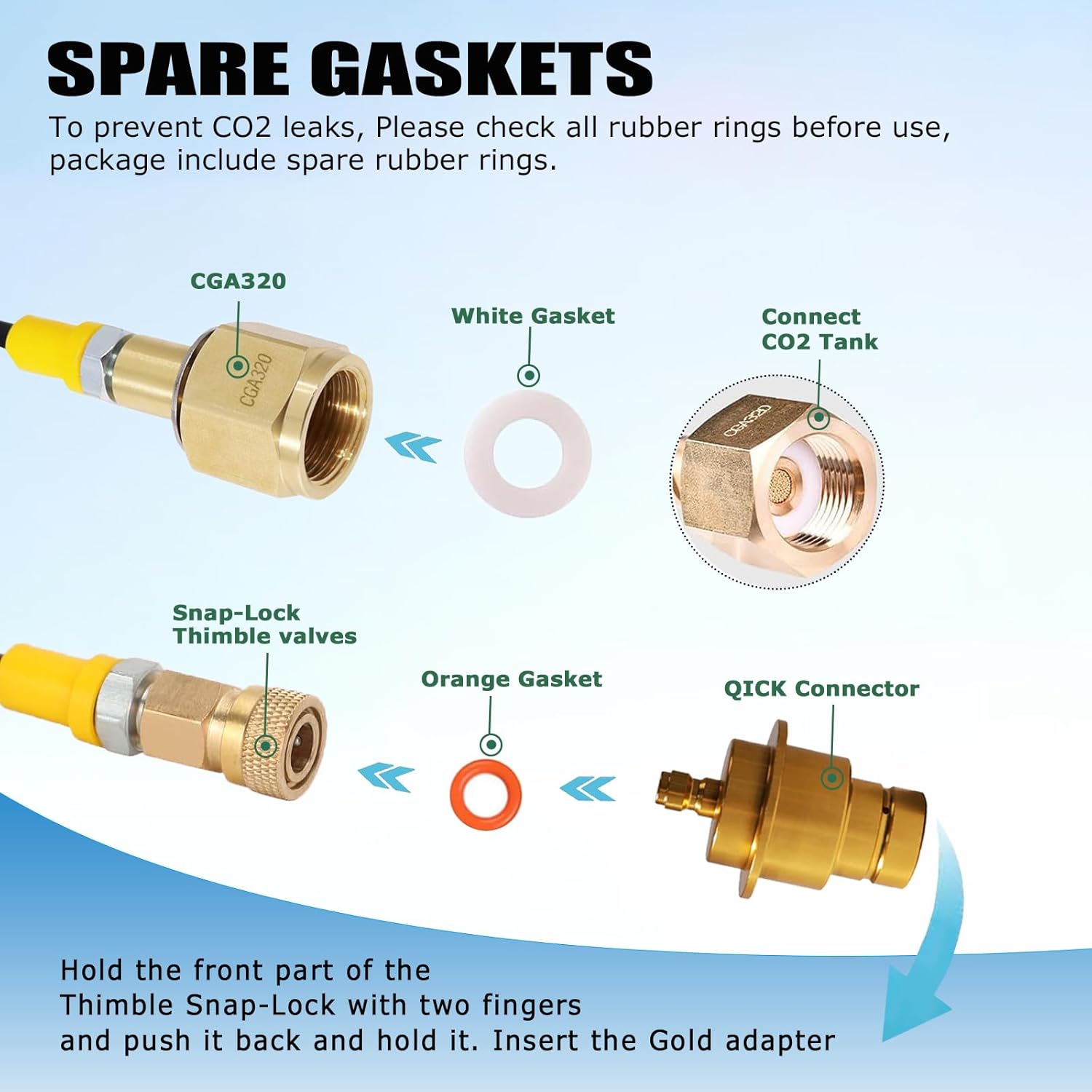 60 inches Soda Machine Adapter Hose Kit, CGA320 to New SodaStream Maker for Terra, Duo, Gaia, Crystal3.0, Co2 Tank Cylinder Hose Kit with New Snap-on Direct Connector