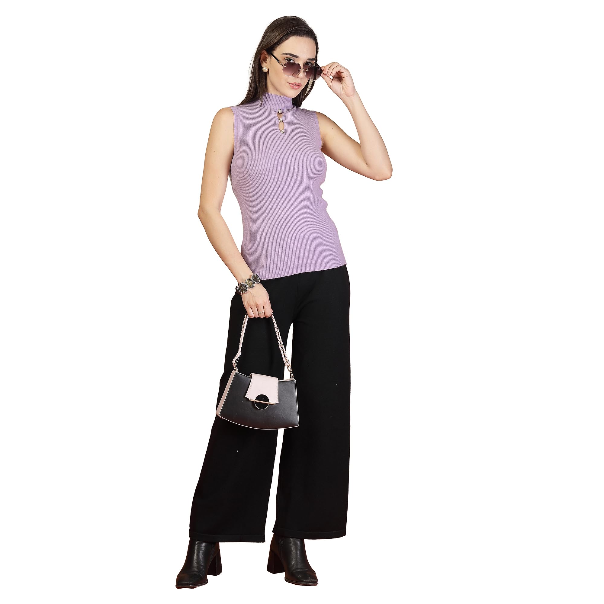 Women Self Design Striped Vest Sweater Lavender_T5W 31132-image-41