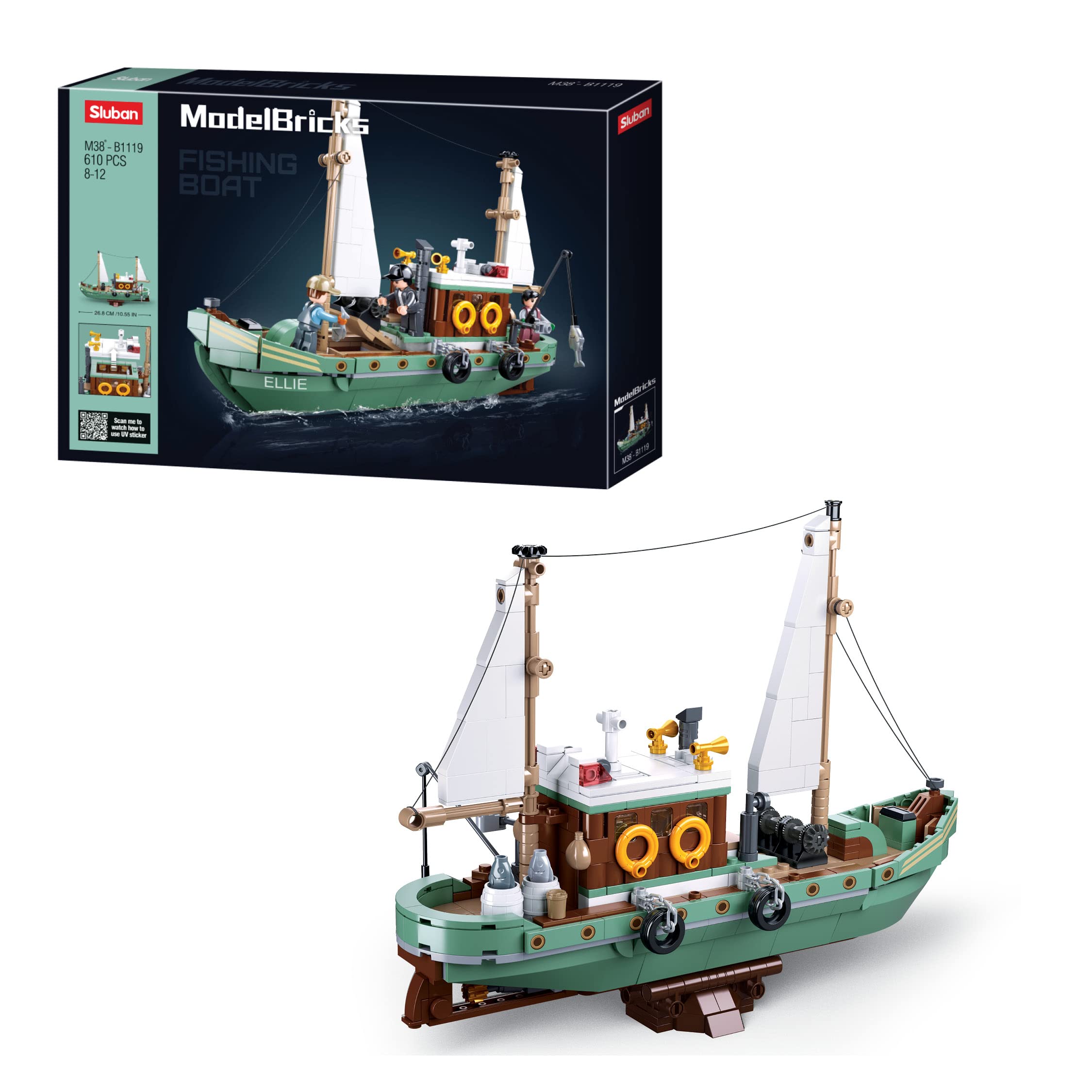 Sluban MODELBRICKS-Fishing-Boat 610Pcs Building Blocks Kit for Boys and Girls Aged 6 Years and Above Ideal for Birthday Gift Return Gift, Blocks Compatible with Other Leading Brands, BIS Certified.