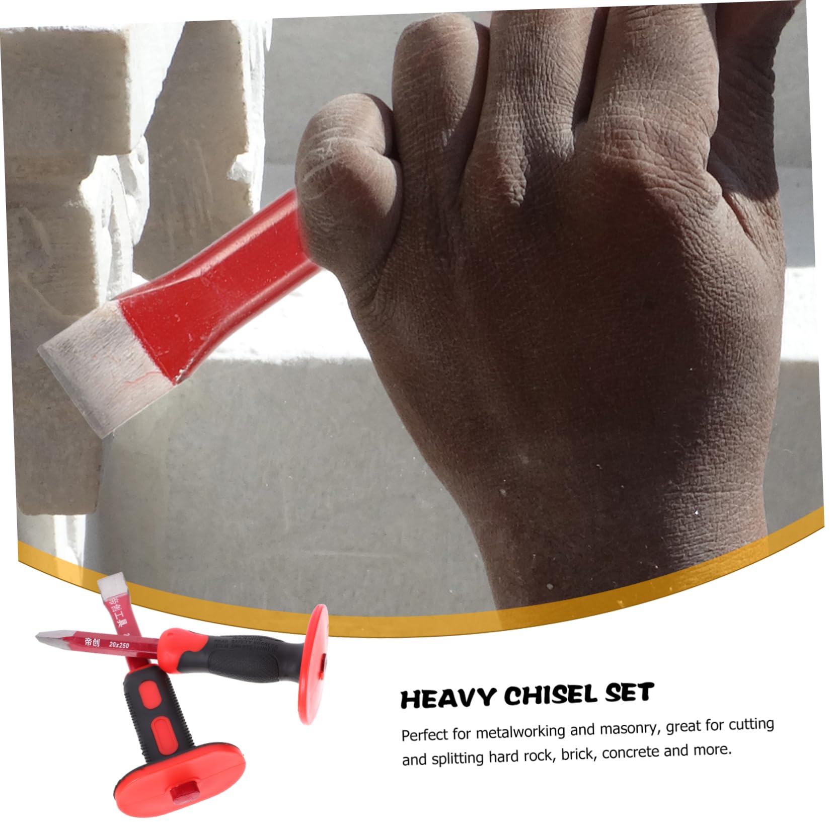 ERINGOGO Set di Scalpelli da Roccia 25 Cm Punta Piatta e Appuntita in Acciaio Cromo-vanadio Rosso, Design Ergonomico e Alta Durata per Muratura e Lavorazione Metalli