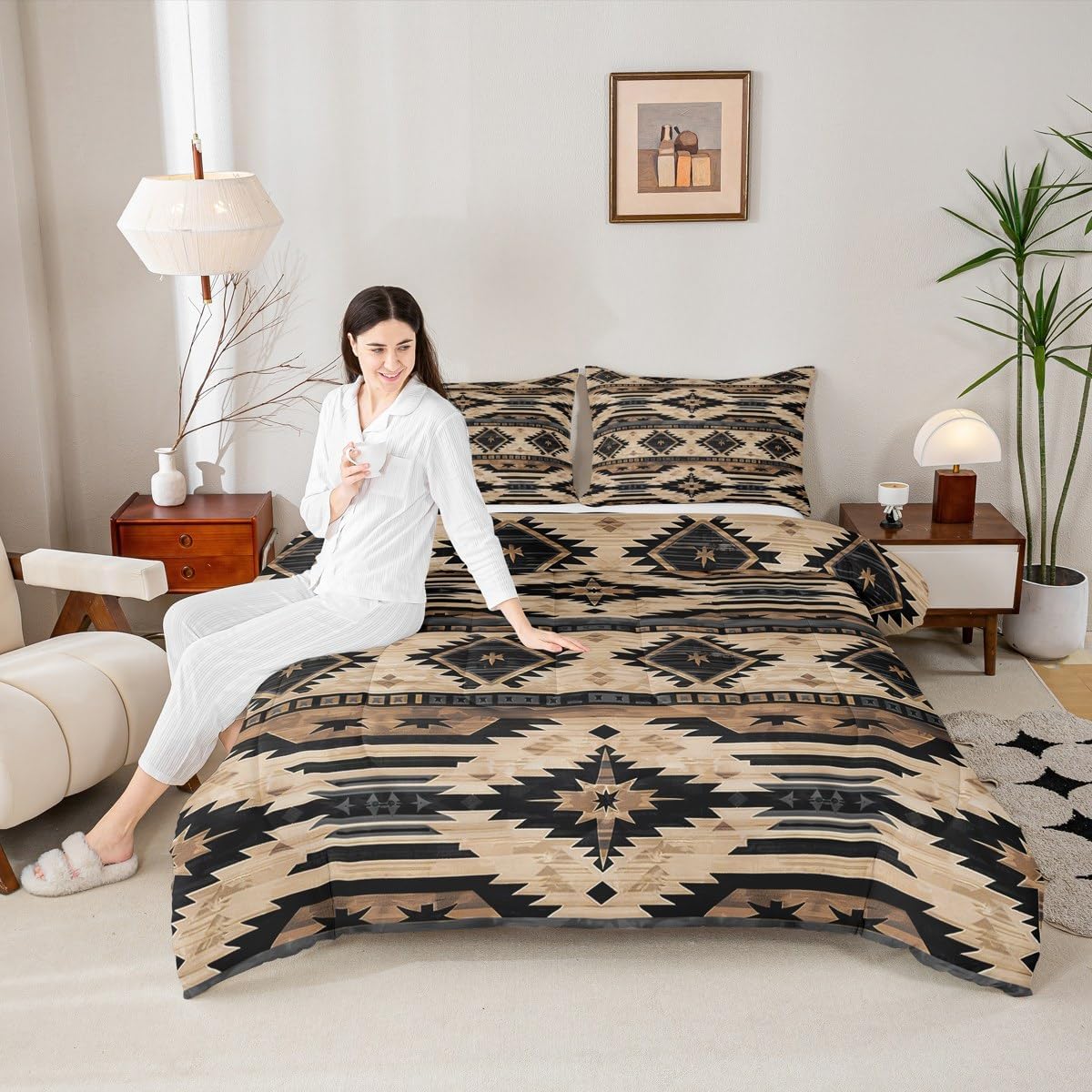 Feelyou Boys Girls Western Bedding Set Queen Size, Southwestern Aztec Comforter Set Kids Boho Tribal Comforter Bohemian Rustic Country Teens Duvet Set Bedroom Decor with 2 Pillow Case - Image 5