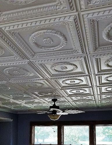 Miniatura 3 de Charleston #210 - Azulejos decorativos de PVC para techo, 2 x 2 pies, pegadorejilla (paquete de 12, aprox. 48 pies cuadrados) (blanco mate)