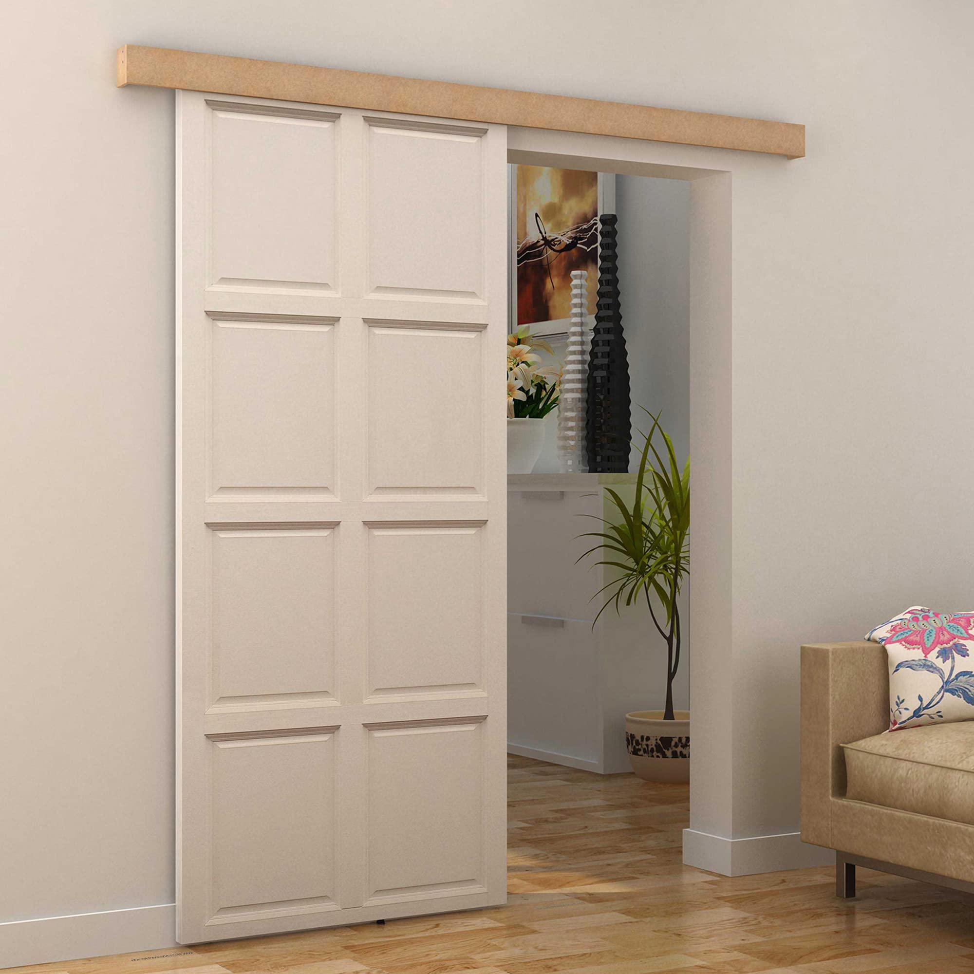 HOMCOM 200CM/6.6FT Binario con Kit di Accessori per Porte Scorrevoli in Stile Rustico in Legno