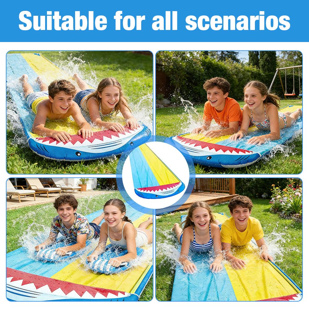 Wasserrutsche Garten 15.8ft 480cm Doppelrutsche mit Eingebautem Sprinkler für Kinder Erwachsene Outdoor