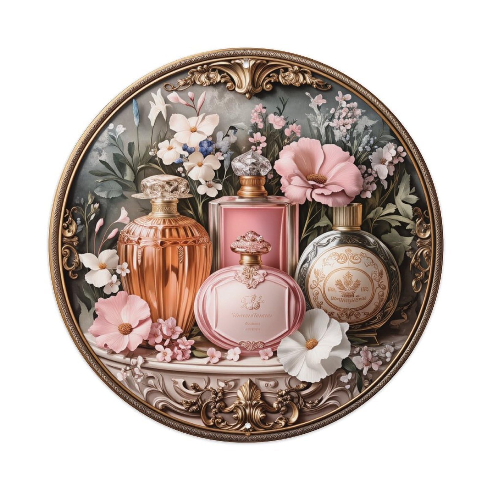 Floral Ornate Vintage Elegance Design Round Tin Sign Vintage Metal Sign Home Bar Garden Indoor & Outdoor Wall Decor Retro Metal Poster 8x8 Inch