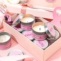 Vista 5 de MTLEE 12 velas de concientización sobre el cáncer de mama, regalos a granel para sobrevivientes de cáncer de mama para mujeres, velas de cinta rosa