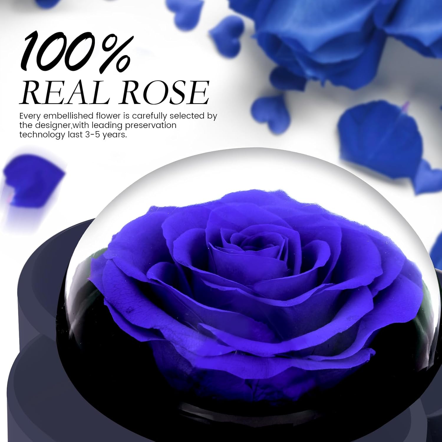 Preserved Rose with Heart Necklace, Eternal Flower Gift for Mom Wife Girlfriend Women Perfect for Valentine's Day Birthday Anniversary Mother's Day Christmas Blue Rose - Image 2