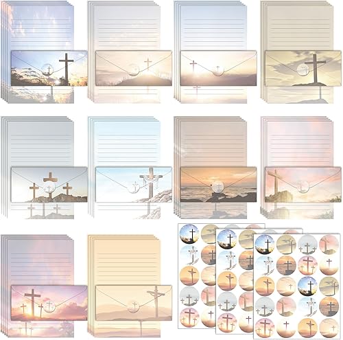 Miniatura 63 de TaoBary Juego de 160 piezas de papel de papelería, 50 papeles de papelería de doble cara con 50 sobres a juego y 60 calcomanías de puntos redondos,