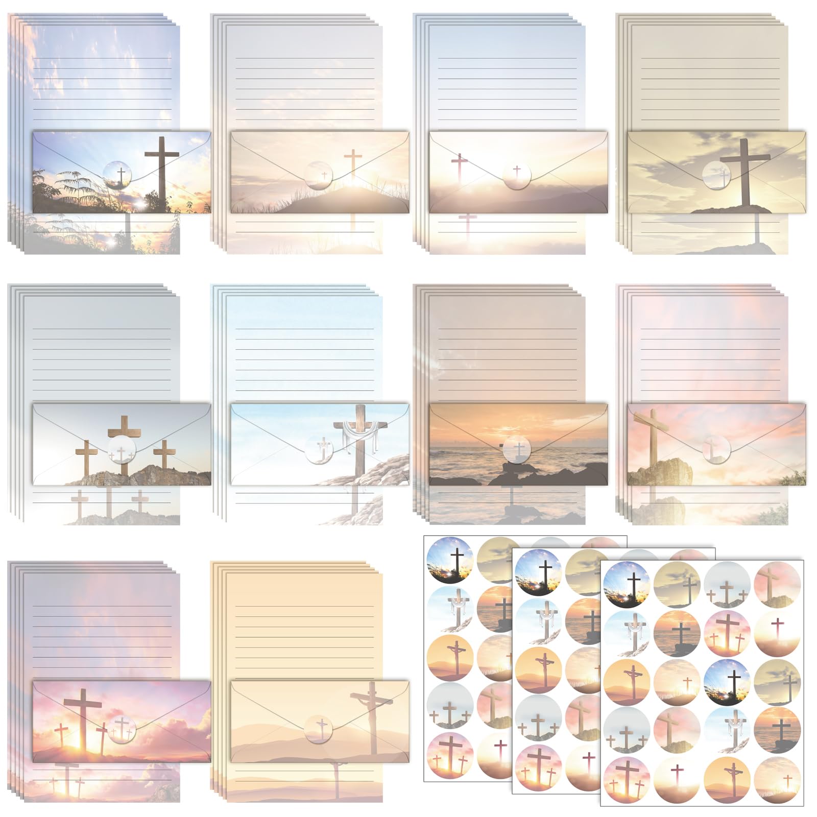 TaoBary 160 Pcs Religious Letter Cross Stationery Paper and Envelopes Set
