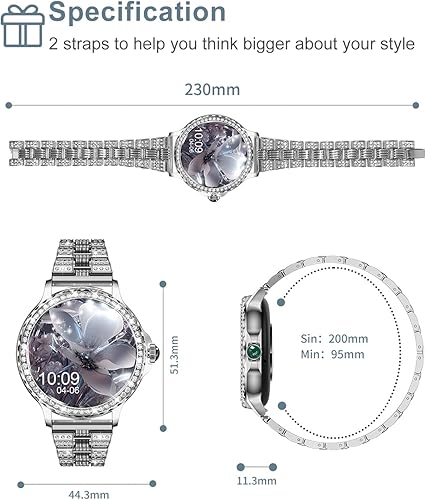 Miniatura 8 de Smart Watches for Women(Answer/Make Calls) with Diamonds, 1.3” HD Bluetooth Smart Watch for Android iOS Phones, IP68 Waterproof Fitness Activity