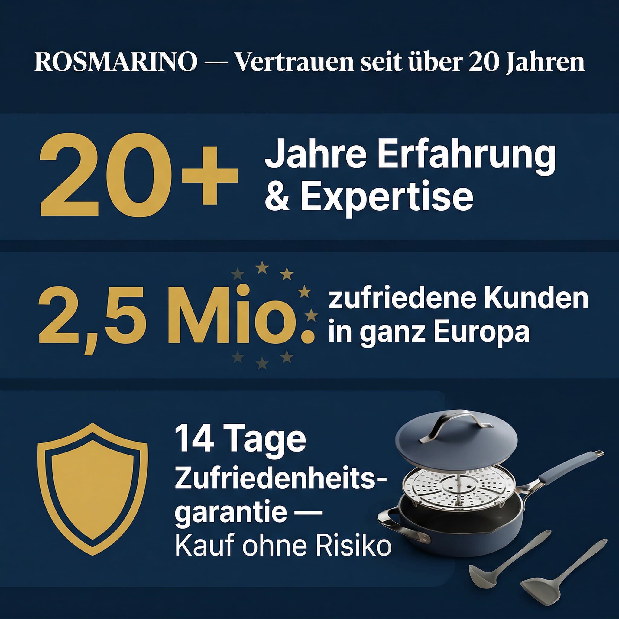 Rosmarino Chef's Choice patelnia wielofunkcyjna, 24 cm, kute aluminium, ILAG Swiss Ceramic, parowar, pokrywka i akcesoria, indukcja, niebieska