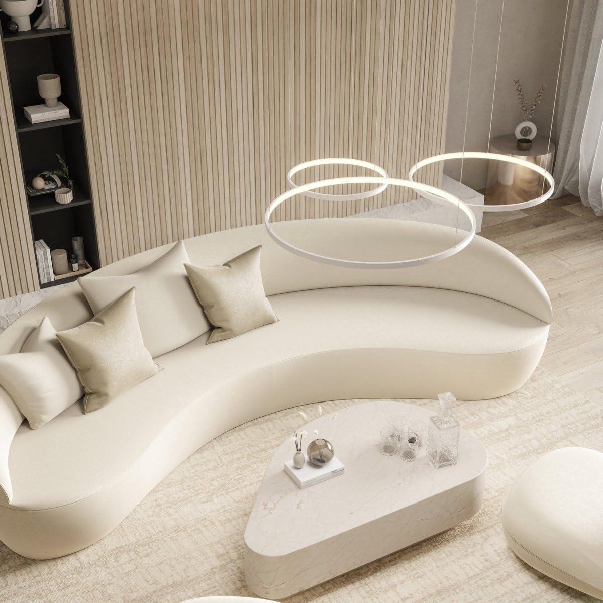 NEONA CAECILIA LED Pendelleuchte dimmbar mit Fernbedienung – 3-Ring Hängeleuchte warmweiß bis kaltweiß, Memory-Funktion, Aluminium, Ø 70/55/40 cm, höhenverstellbar, 3 Jahre Garantie (Weiß)