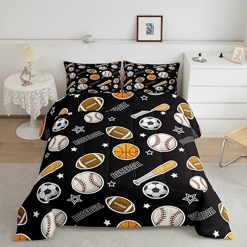 Miniatura 59 de Castle Fairy Juego de ropa de cama de béisbol, tamaño matrimonial, juego de edredón de 3 piezas para niños, niños, adolescentes, decoración