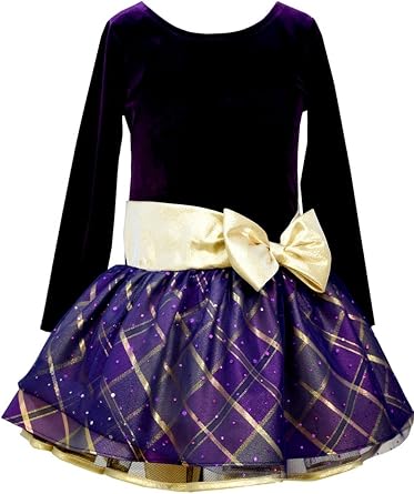 Bonnie Jean Big Girls Tween Purple Hipster Dress with Gold Bow