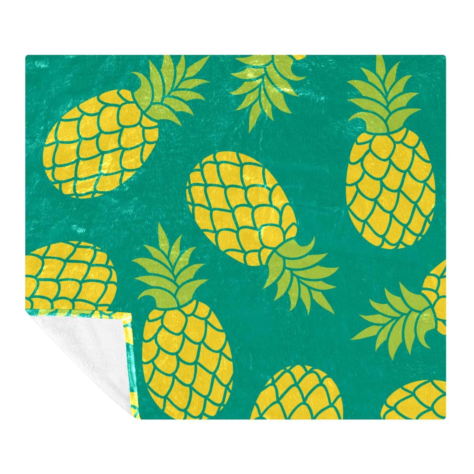 Koc polarowy narzuta, super miękki luksusowy koc pościelowy żółty Ananas Comosus nadruk zielony